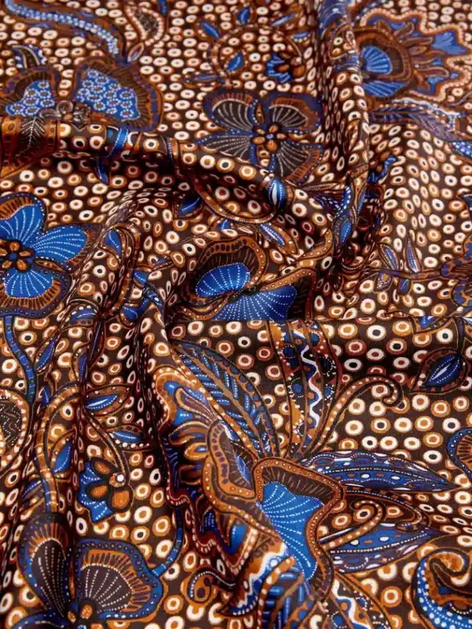 Printed silk foulard, hazelnut brown