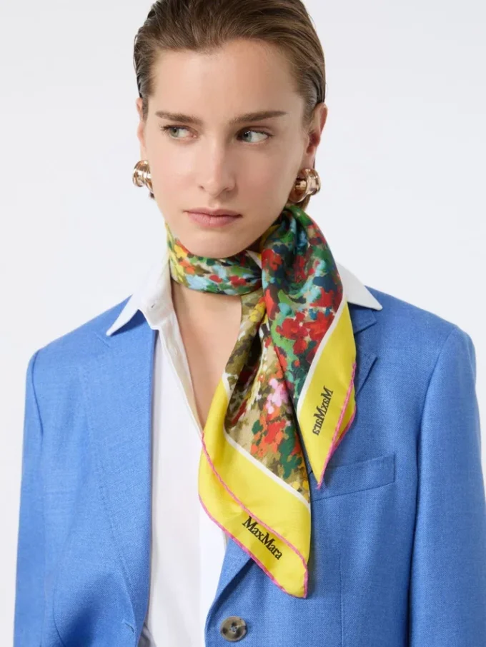 Printed silk foulard, pale yellow