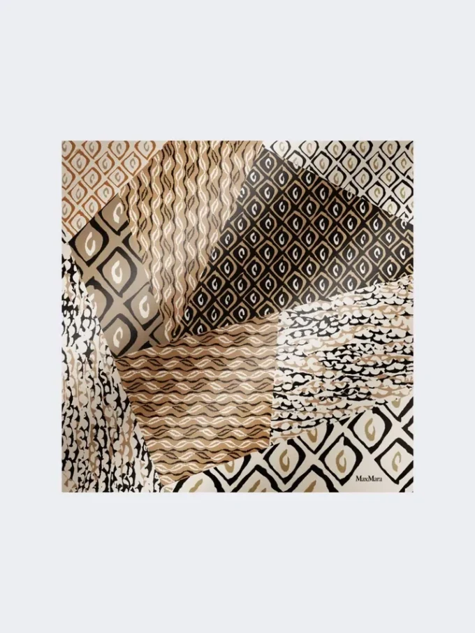 Printed silk oversized scarf, beige Printed silk oversized scarf, beige