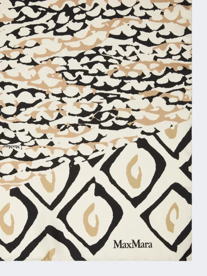 Printed silk oversized scarf, beige Printed silk oversized scarf, beige
