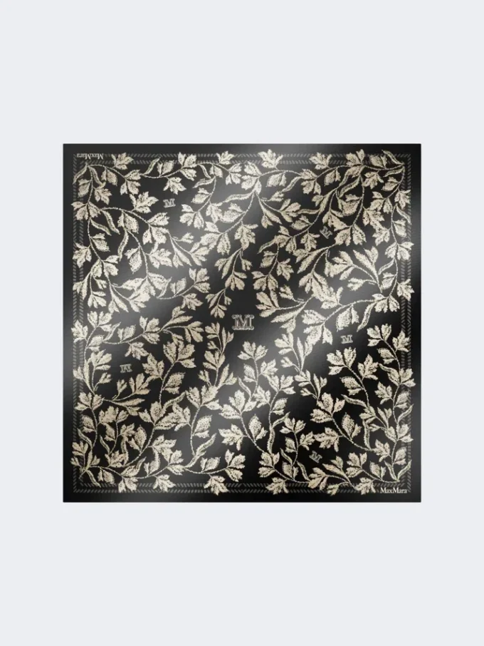 Printed silk oversized scarf, black Printed silk oversized scarf, black