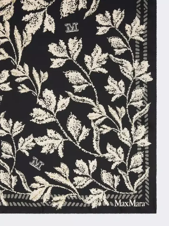 Printed silk oversized scarf, black Printed silk oversized scarf, black