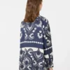 Printed silk patchwork shirt, navy