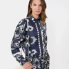 Printed silk patchwork shirt, navy