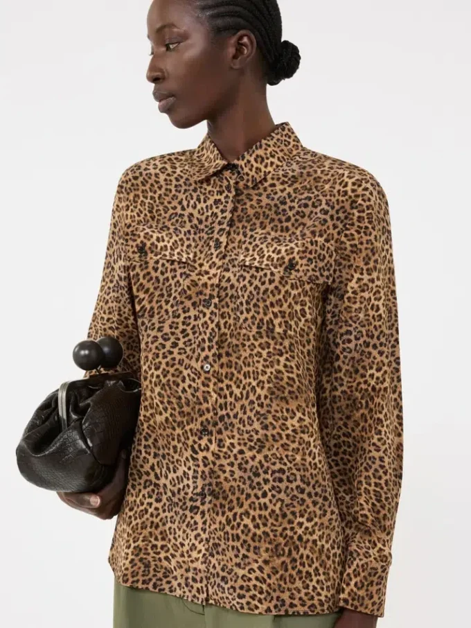 Printed silk pocket shirt, camel