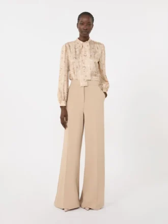 Printed silk pussy-bow shirt, albino