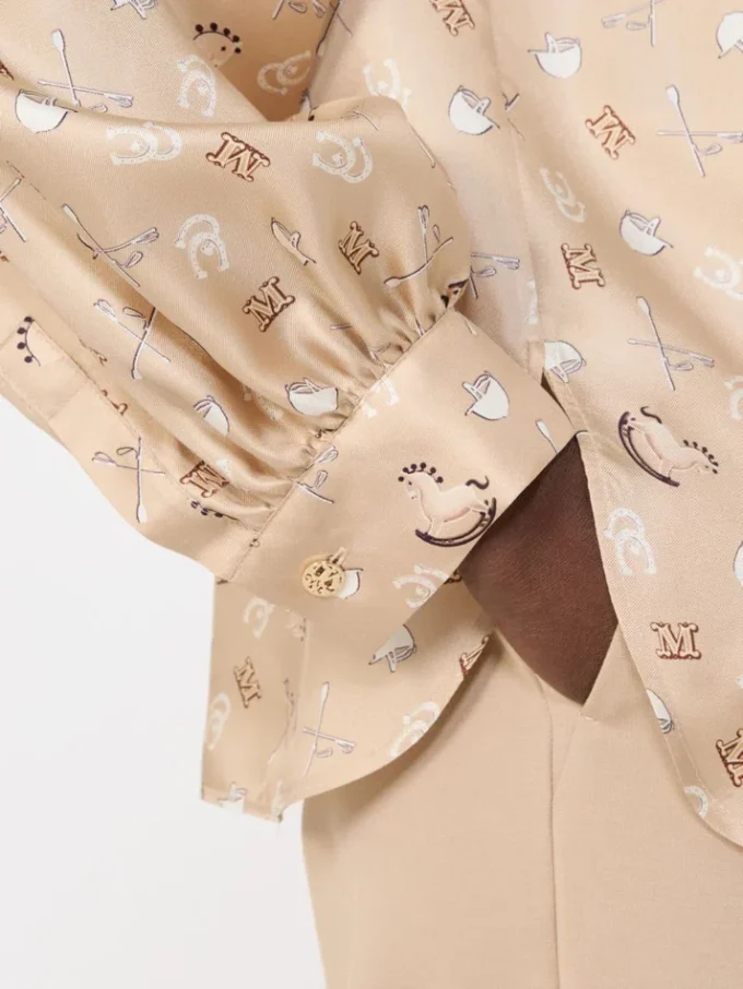 Printed silk pussy-bow shirt, albino Printed silk pussy-bow shirt, albino