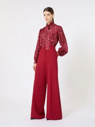 Printed silk pussy-bow shirt, red