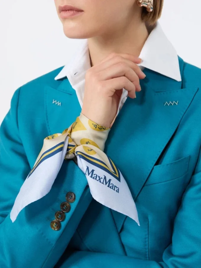 Printed silk scarf, light blue Printed silk scarf, light blue