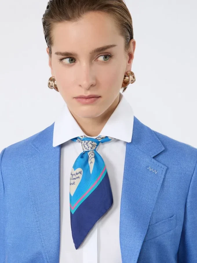 Printed silk scarf, navy Printed silk scarf, navy