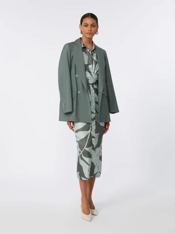 Printed silk shirt dress, green