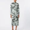 Printed silk shirt dress, green