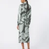 Printed silk shirt dress, green