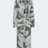 Printed silk shirt dress, green