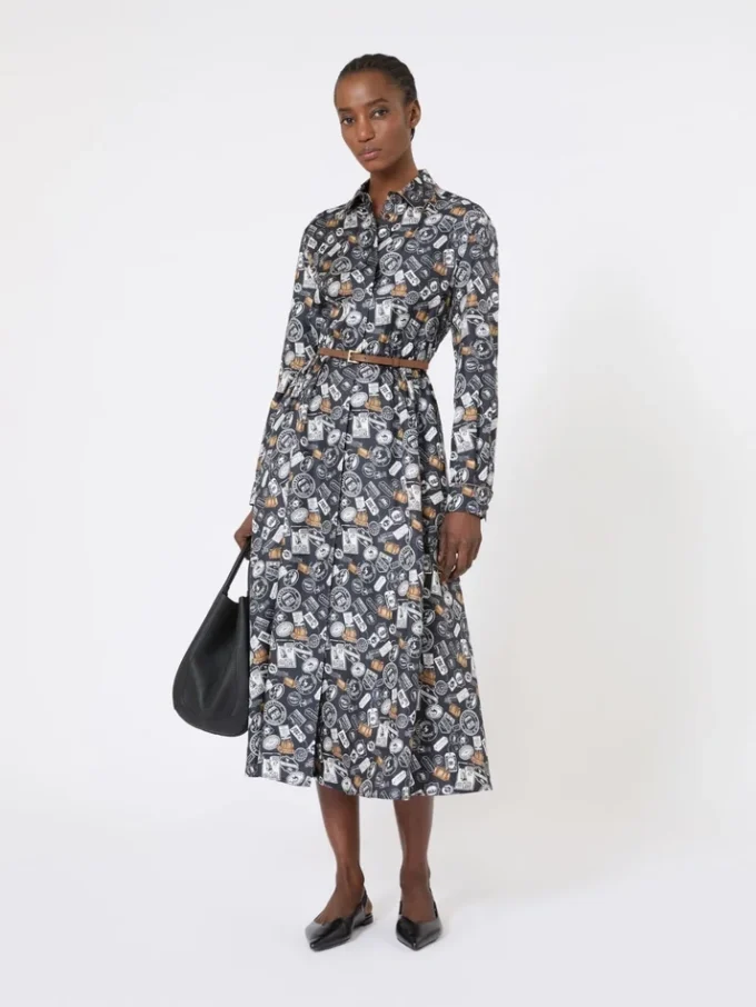 Printed silk shirt dress, ultramarine