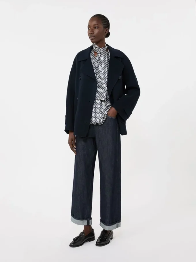 Printed silk shirt, midnightblue Printed silk shirt, midnightblue