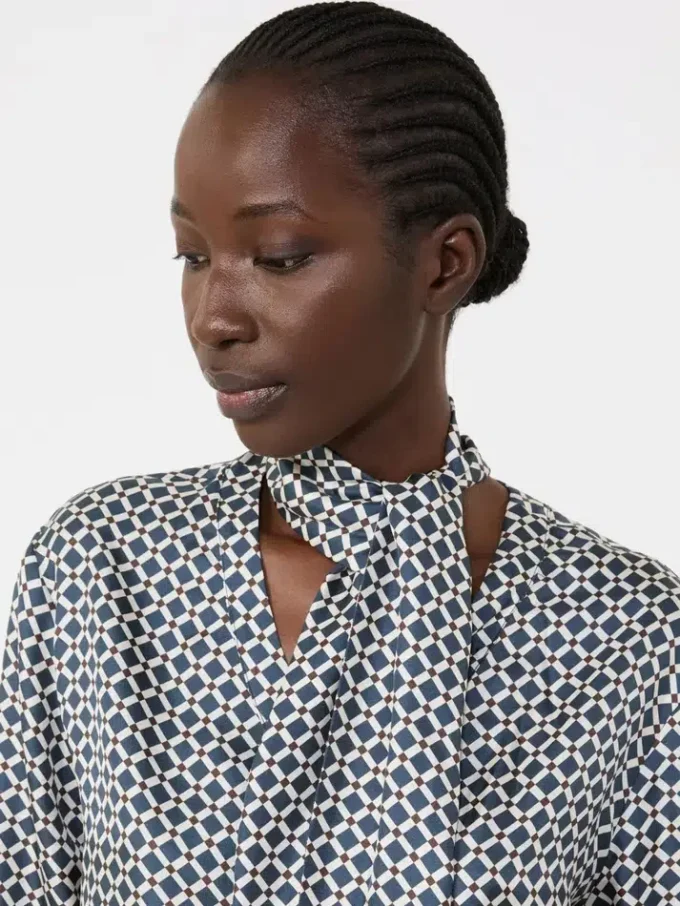 Printed silk shirt, midnightblue Printed silk shirt, midnightblue