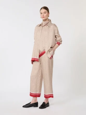 Printed silk trousers, red