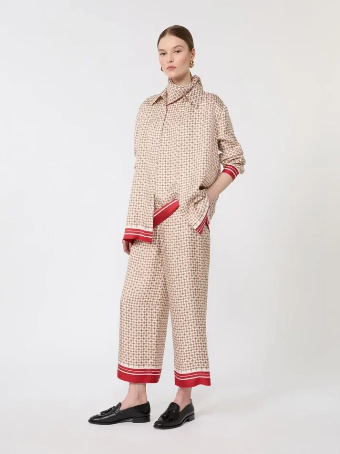 Printed silk trousers, red