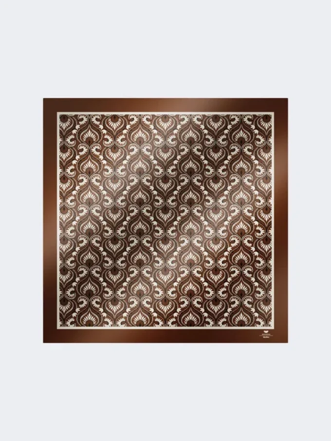 Printed silk square foulard, caramel