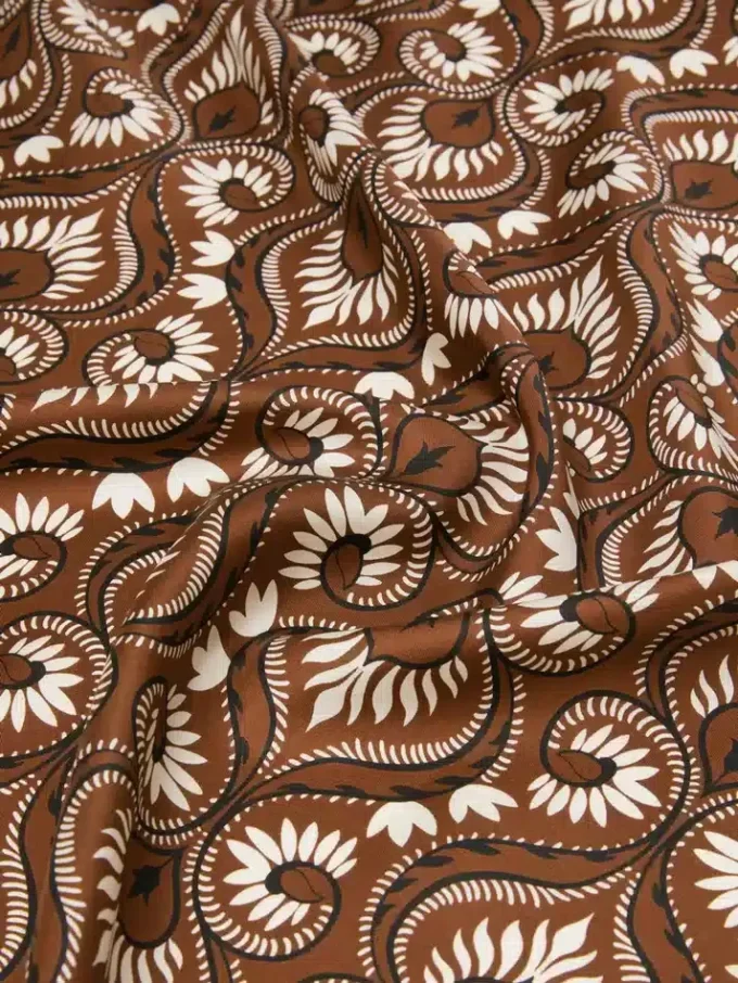 Printed silk square foulard, caramel