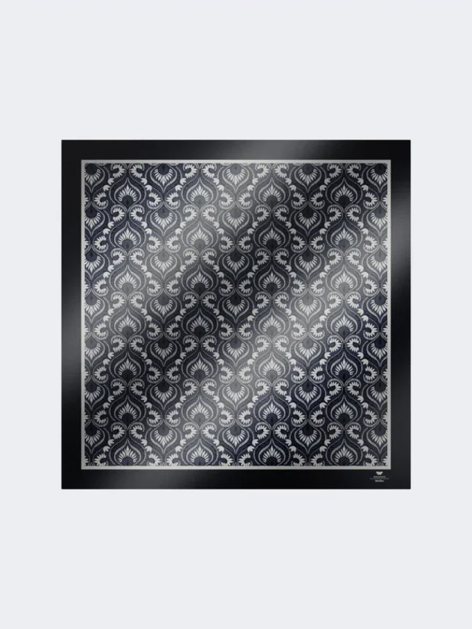 Printed silk square foulard, navy