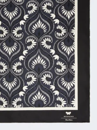 Printed silk square foulard, navy