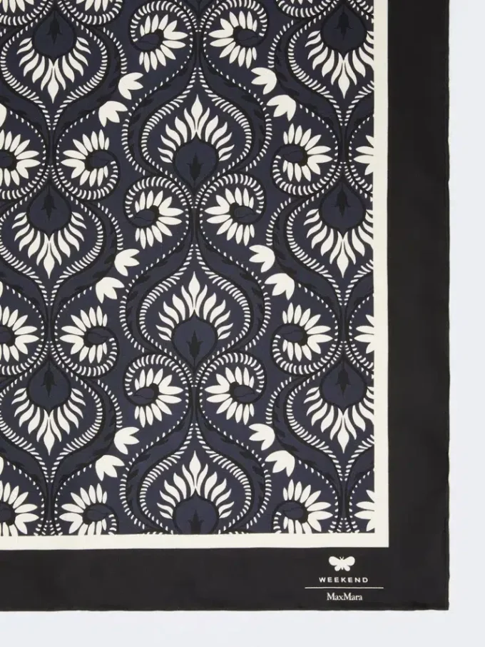 Printed silk square foulard, navy