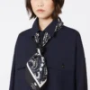 Printed silk square foulard, navy