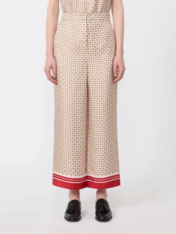 Printed silk trousers, red