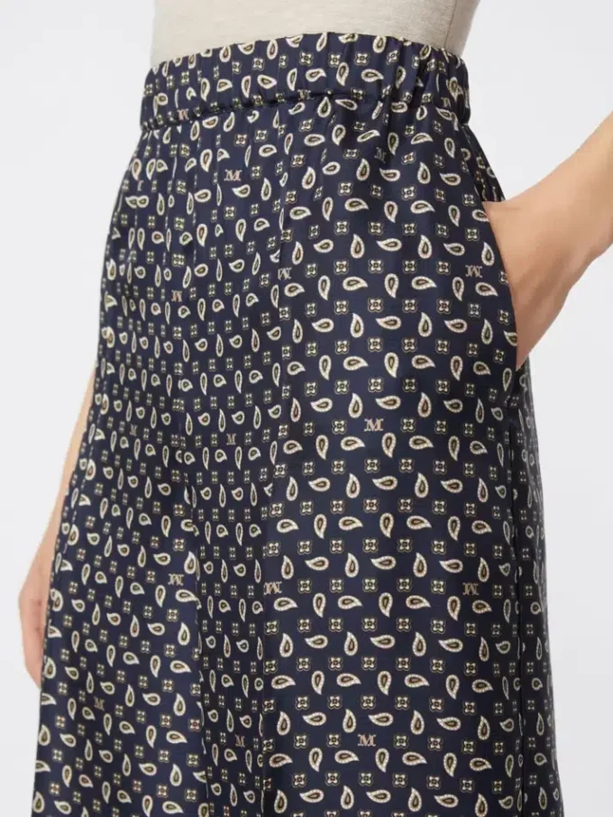 Printed silk trousers, ultramarine