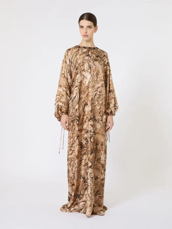 Printed silk tunic dress, gold Printed silk tunic dress, gold
