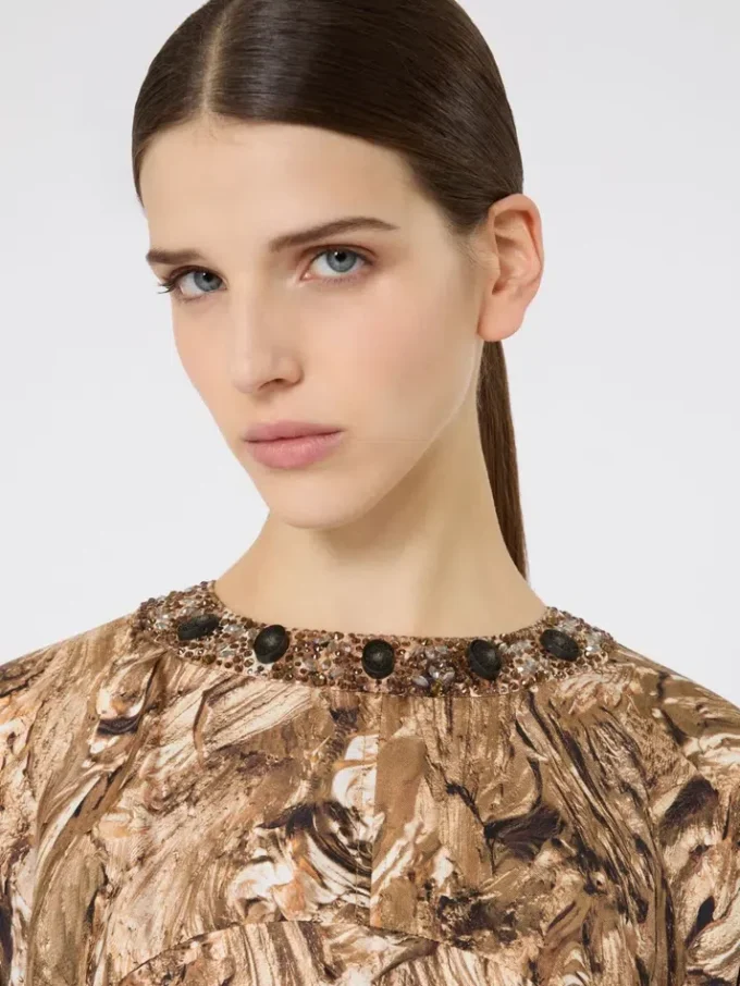 Printed silk tunic dress, gold Printed silk tunic dress, gold