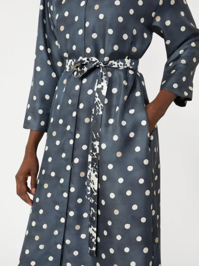 Printed silk twill dress, ultramarine