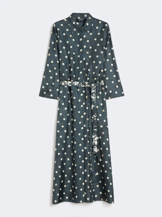 Printed silk twill dress, ultramarine