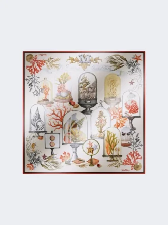 Printed silk twill oversized scarf, beige