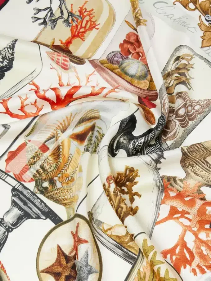 Printed silk twill oversized scarf, beige