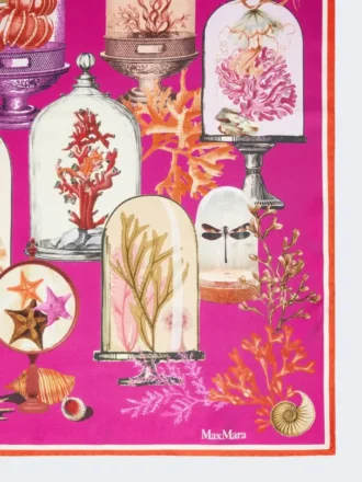 Printed silk twill oversized scarf, fuchsia Printed silk twill oversized scarf, fuchsia