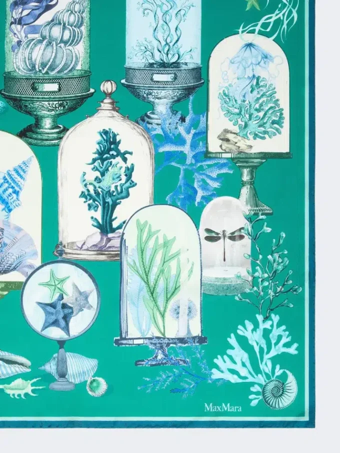 Printed silk twill oversized scarf, green