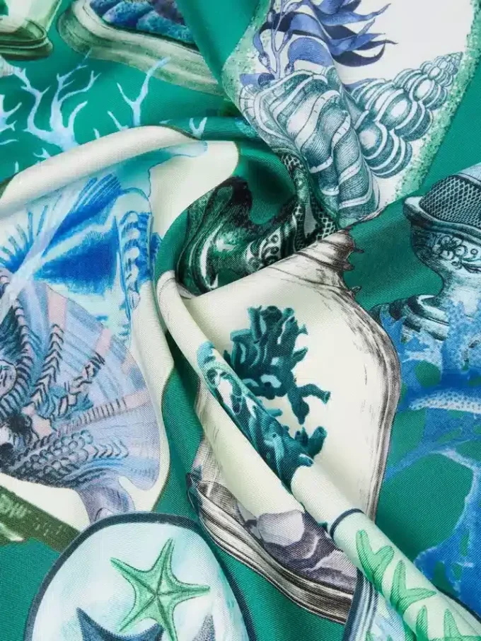 Printed silk twill oversized scarf, green