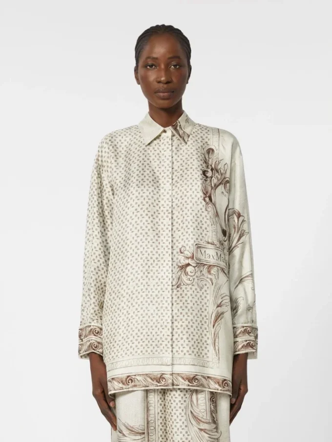 Printed silk twill shirt, ivory Printed silk twill shirt, ivory