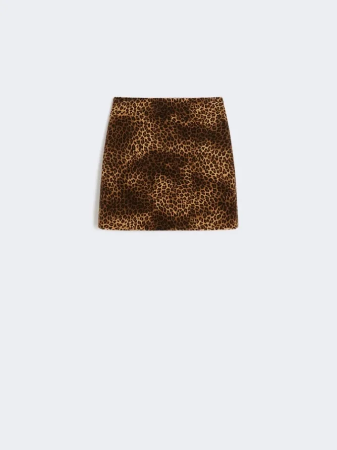 Printed velvet mini skirt, camel Printed velvet mini skirt, camel