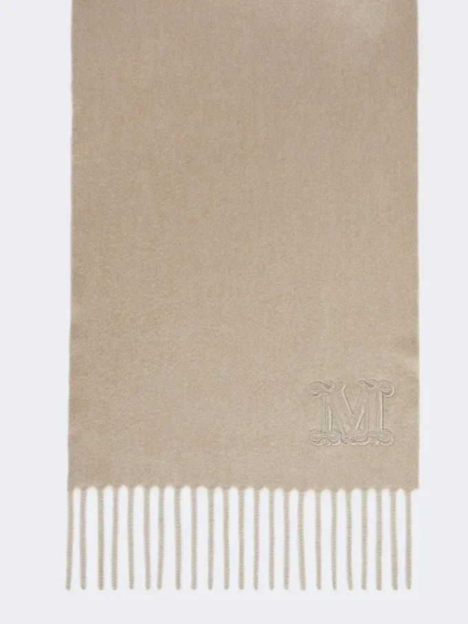Pure cashmere stole with monogram detail, sand