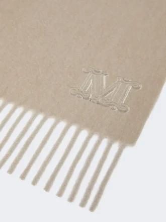 Pure cashmere stole with monogram detail, sand