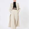 Pure linen drill double-breasted duster coat, sand