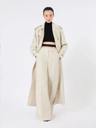 Pure linen drill double-breasted duster coat, sand