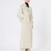 Pure linen drill double-breasted duster coat, sand