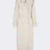 Pure linen drill double-breasted duster coat, sand