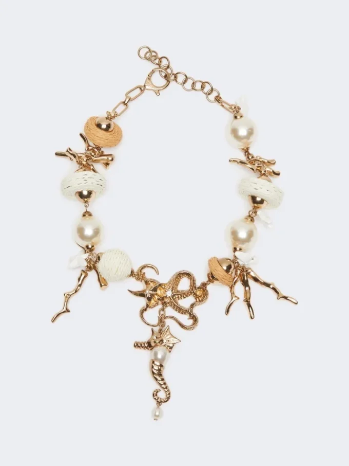 "abissi" metal and raffia choker necklace, gold