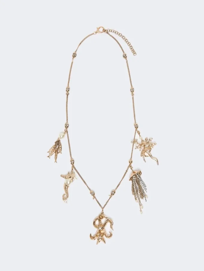 "abissi" metallic necklace with rhinestones, gold